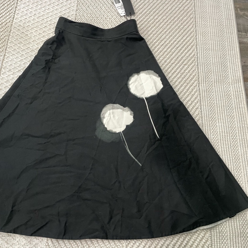 Akris Black A-Line Skirt with White Floral Motif